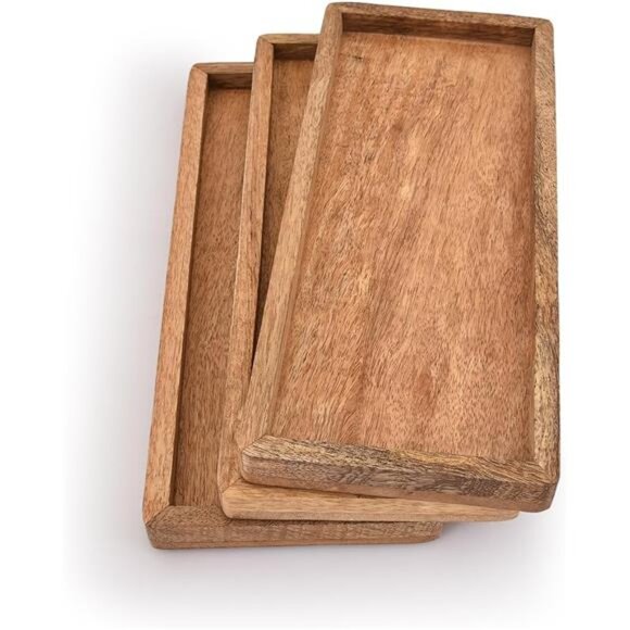 Mango Wood Serving Platter Set of 3 Appetizer Snack Fruit Dessert Party Tray - Picture 5 of 7